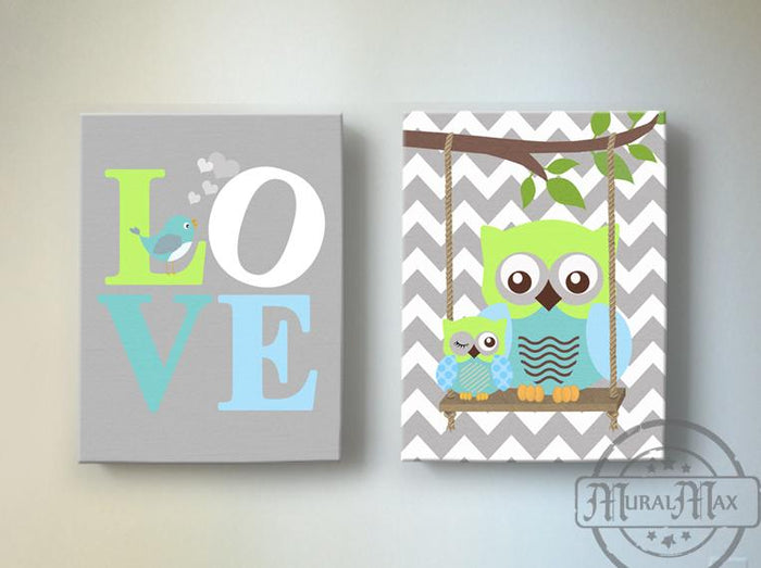 Nursery Art - Love Inspirational Quote - Owl Canvas Art - Set of 2