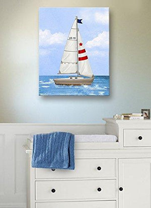 Nursery Art - Nautical Sailboat Boy Room Decor - Canvas Wall Art - Toddler Room Or Playroom Decor-MuralMax Interiors