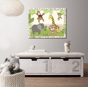 Nursery Art - Nursery Decor - Safari Animals Stretched Canvas Nursery Art - Gender Neutral Kids Wall ArtBaby ProductMuralMax Interiors