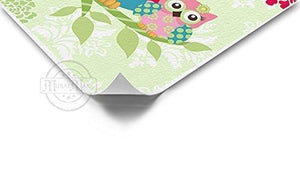 Nursery Art Print - Mother & Daughter Owls Art - Unframed Print-Pink Green Teal Colors-MuralMax Interiors