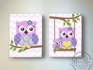 Nursery Decor - Lilac Owl Family Canvas Nursery Art -The Owl Collection - Set of 2-MuralMax Interiors