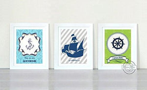 Nursery Decor Nautical Theme - Chevron Unframed Prints - Set of 3-B018KOBGUK-MuralMax Interiors