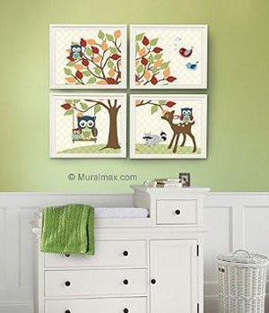 Nursery Decor - Whimsical Woodland Animals & Tree - Set of 4 Unframed Prints-MuralMax Interiors