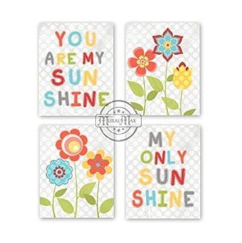 Nursery Flowers Theme - You Are My Sunshine - Unframed Prints - Set of 4-B018KOASE0