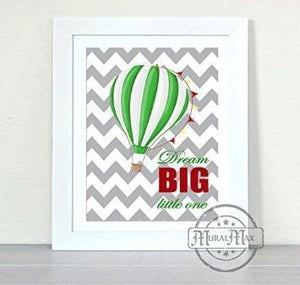 Nursery Hot Air Balloon Theme - Dream Big Little One - Chevron Unframed Prints-B018KOCEMO-MuralMax Interiors