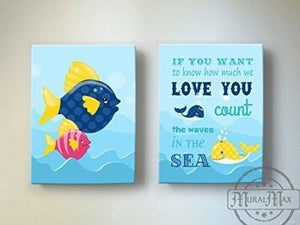 Nursery Inspirational Rhyme - The Fish & Whale Collection - Canvas Decor - Set of 3-B018ISLY3C-MuralMax Interiors