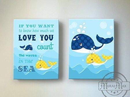 Nursery Inspirational Rhyme - The Whimsical Whale Collection - Canvas Decor - Set of 2-B018ISMWIS