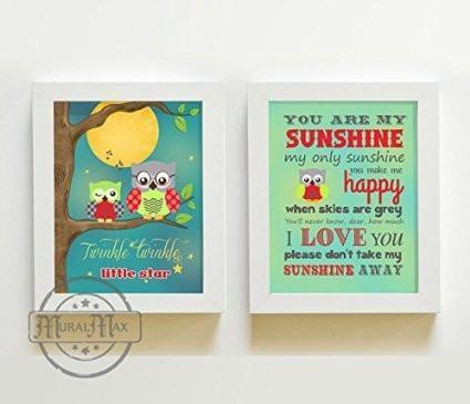 Nursery Twinkle Twinkle Little Star Theme - Unframed Prints - Set of 2-B018KOC19U