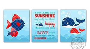 Ocean Life Collection - You Are My Sunshine - Unframed Prints - Set of 3-B018KOCO4C-MuralMax Interiors
