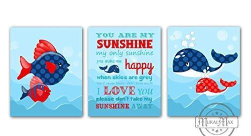 Ocean Life Collection - You Are My Sunshine - Unframed Prints - Set of 3-B018KOCO4C