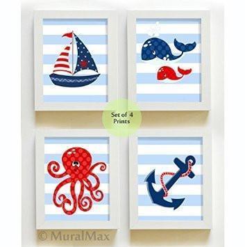 Ocean Life - The Nautical Collection - Unframed Prints - Set of 4-B018KODT96