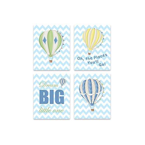 Oh The Places You'll Go Hot Air Balloon Theme - Set of 4 - Unframed Prints-B01CRMHMAY