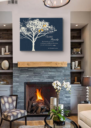 Our Family, Like Branches On A Tree - Personalized Family Tree & Lovebirds, Stretched Canvas Wall Art - Unique Wall Decor - Charcoal - B01M11T4TV-MuralMax Interiors