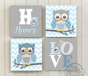 Owl and Elephant Wall Art - Personalized Love Inspirational Quote Canvas Nursery Decor - Set of 4-MuralMax Interiors