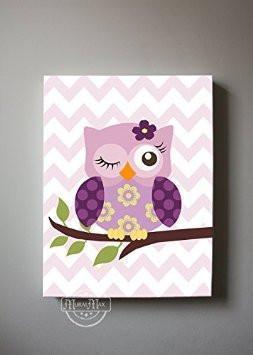 Owl Canvas Nursery Art - Plum Owl Collection - Purple Girl Room Decor-MuralMax Interiors