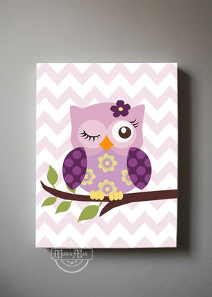 Owl Canvas Nursery Art - Plum Owl Collection - Purple Girl Room Decor-MuralMax Interiors