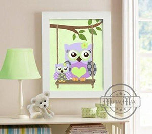 Owl Family Nursery Decor - Unframed Print-Purple Green Wall Art-MuralMax Interiors