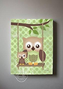 Owl Family Perched On A Branch - Polka Dots Canvas Art Decor-B018GSWGV8