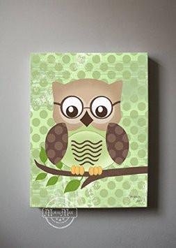 Owl Family Perched On A Branch - Polka Dots Canvas Art Decor-B018GSWVVI