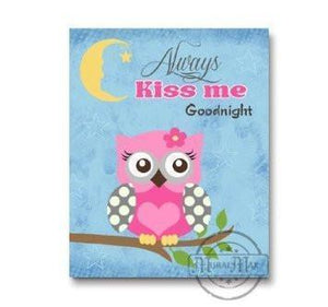 Owl Nursery Art - Always Kiss Me Goodnight - Unframed Print-Pink & Blue-MuralMax Interiors
