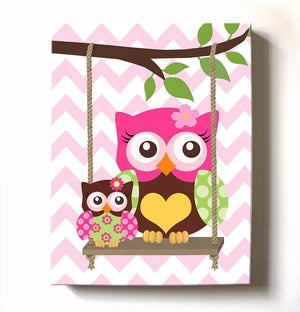 Owl Nursery Art - Owl Art For Girls Canvas Decor - Hot Pink Room Decor-MuralMax Interiors