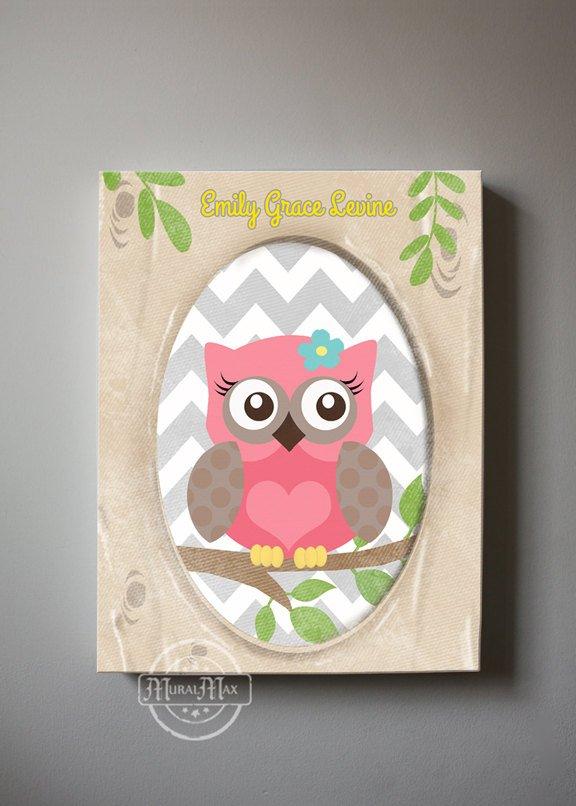 Owl Nursery Art - Personalized Canvas Owl Decor - Whimsical Owl Collection