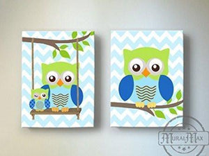 Owls Toddle Boys Room Decor - Canvas Art -Blue Green Nursery Art-MuralMax Interiors