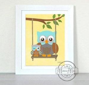 Papa & Baby Owl Nursery Decor - Unframed Print-B018KOEI00-MuralMax Interiors
