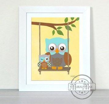 Papa & Baby Owl Nursery Decor - Unframed Print-B018KOEI00