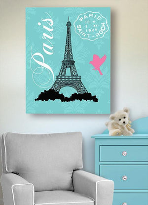 Paris - Eiffel Tower & Lovebird Girl Room Decor - The Canvas Paris Collection-B019015TQ4-MuralMax Interiors