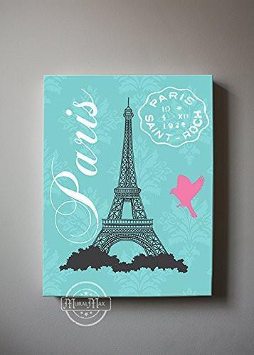 Paris - Eiffel Tower & Lovebird Girl Room Decor - The Canvas Paris Collection-B019015TQ4