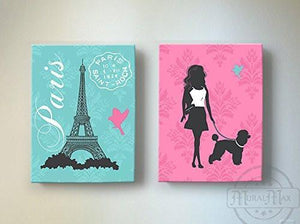 Paris - Eiffel Tower - Walk My Dog Theme - The Canvas Paris Collection - Set of 2-B019015L5S-MuralMax Interiors