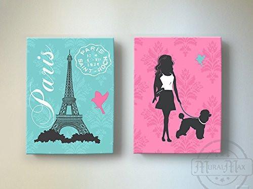 Paris - Eiffel Tower - Walk My Dog Theme - The Canvas Paris Collection - Set of 2-B019015L5S