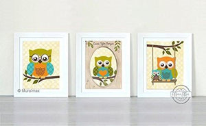 Personalized Abstract Polka Dot Owl Nursery Print - Unframed Print - Set of 3-MuralMax Interiors