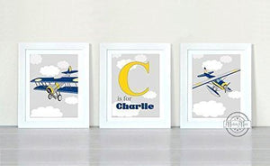 Personalized Airplane Theme - Set of 3 - Unframed Prints-B01CRMH0BU-MuralMax Interiors