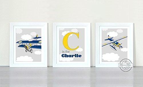 Personalized Airplane Theme - Set of 3 - Unframed Prints-B01CRMH0BU