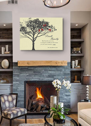 Personalized Anniversary Gift - Family Tree & Lovebirds Canvas Wall Art Memorable, Unique Wall Decor - Light Yellow - B01M11T4TV-MuralMax Interiors