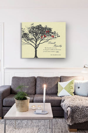 Personalized Anniversary Gift - Family Tree & Lovebirds Canvas Wall Art Memorable, Unique Wall Decor - Light Yellow - B01M11T4TV-MuralMax Interiors