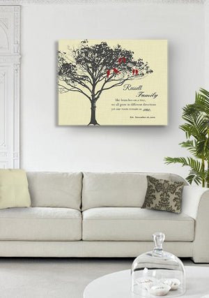 Personalized Anniversary Gift - Family Tree & Lovebirds Canvas Wall Art Memorable, Unique Wall Decor - Light Yellow - B01M11T4TV-MuralMax Interiors