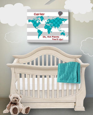 Personalized Baby Boy Nursery Art- Dr Seuss Nursery Decor - Striped Canvas World Map - Oh The Places You'll Go-B018ISFVF4Baby ProductMuralMax Interiors