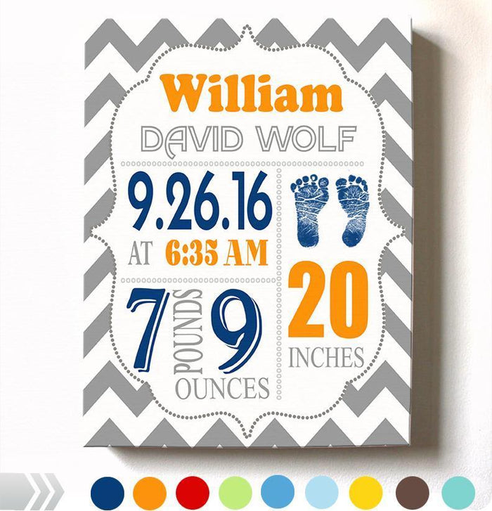 Personalized Baby Boy Room Decor - Birth Announcement Canvas Wall Art - Personalized Baby Gift- Baby Kepsake