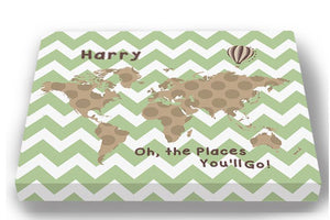 Personalized Baby Boy Room Decor - Dr Seuss Nursery Decor - Chevron Canvas World Map Collection - Oh The Places You'll Go-B018ISOSSK-MuralMax Interiors