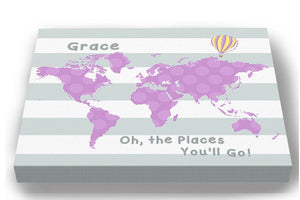 Personalized Baby Girl Dr Seuss Nursery Decor - Striped Canvas World Map Collection - Oh The Places You'll Go-B018ISNPYS-MuralMax Interiors