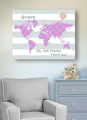 Personalized Baby Girl Dr Seuss Nursery Decor - Striped Canvas World Map Collection - Oh The Places You'll Go-B018ISNPYS-MuralMax Interiors