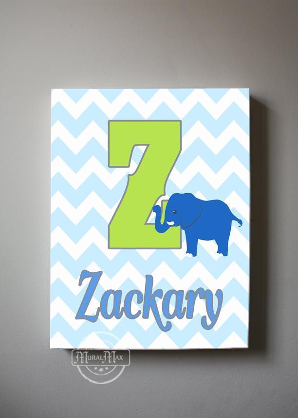 Personalized Baby Name Elephant Nursery Art - Canvas Elephant Collection