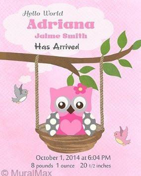 Personalized Birth Announcement Theme - Custom Nursery Owl & Swing Collection - Unframed Print-B018GT08ZI