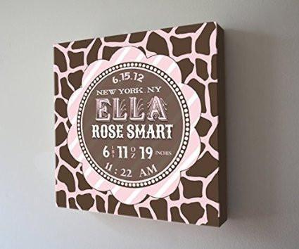 Personalized Birth Announcements Nursery Art Canvas Decor for Girls - Customizable Baby Gift