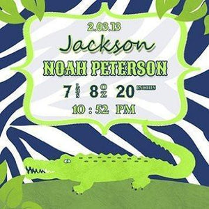 Personalized Birth Announcements For Boy - Alligator Nursery Art Baby Boy - Make Your New Baby Gifts Memorable - Color: Navy - Stretched Canvas-B018GSX8CY-MuralMax Interiors