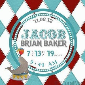 Personalized Birth Announcements For Boy - Circus Seal Nursery Art Baby Boy - Make Your New Baby Gifts Memorable - Color: Teal - Canvas Art - B018GSV8RQ-MuralMax Interiors