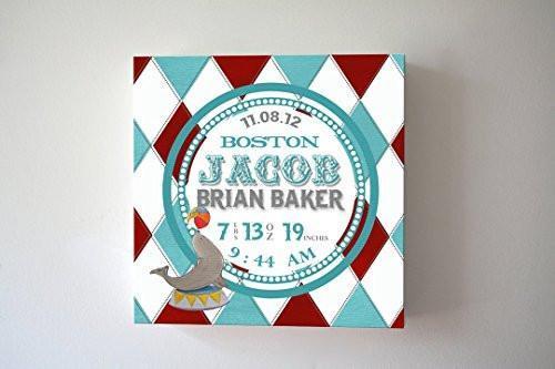 Personalized Birth Announcements For Boy - Circus Seal Nursery Art Baby Boy - Make Your New Baby Gifts Memorable - Color: Teal - Canvas Art - B018GSV8RQ